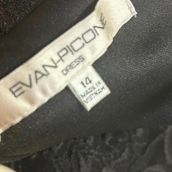 Evan Picone Formal Black Sheer Lace Yoke 3/4 Sleeve Sheath Dress Size 14 - Picture 15 of 15